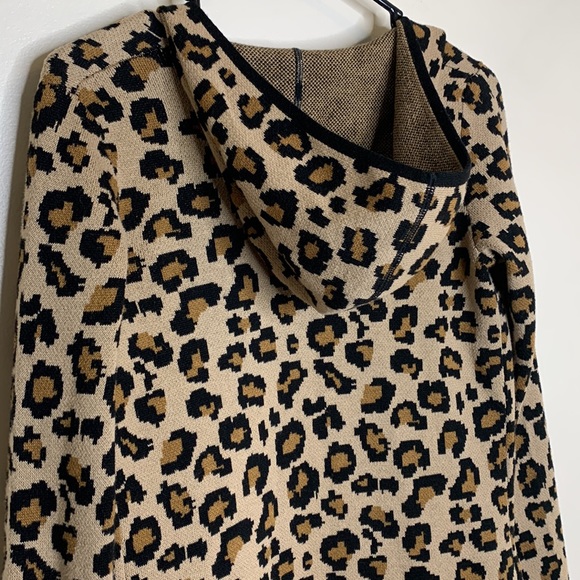 Rachel Zoe | Animal Print Knit Pocket Long Sleeve Hoodie Cardigan Size XS Coat - Picture 5 of 10